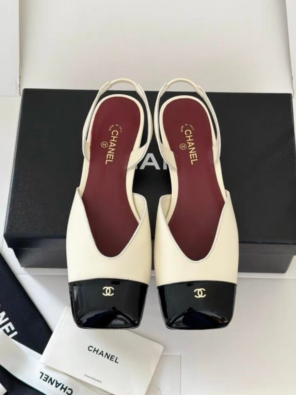 Chanel Two‑Tone Slingback Block Heel Sandals CC Logo
